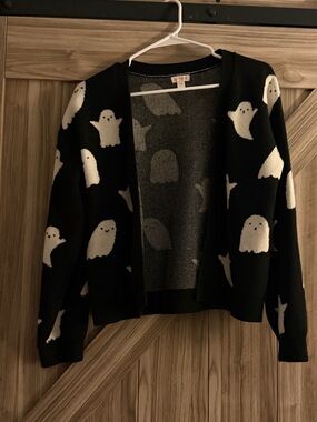 Cat & Jack Black and White Knit Cardigan with Ghost Pattern